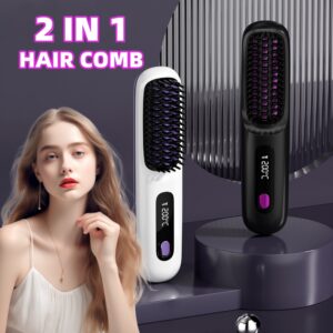 2 In 1 Straight Hair Comb Wireless Hair Straightener Brush Hair Fast Heating Portable