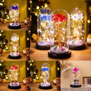 Rose LED Light Foil Flower In Glass Cover Night Lights Valentines Wedding Gift